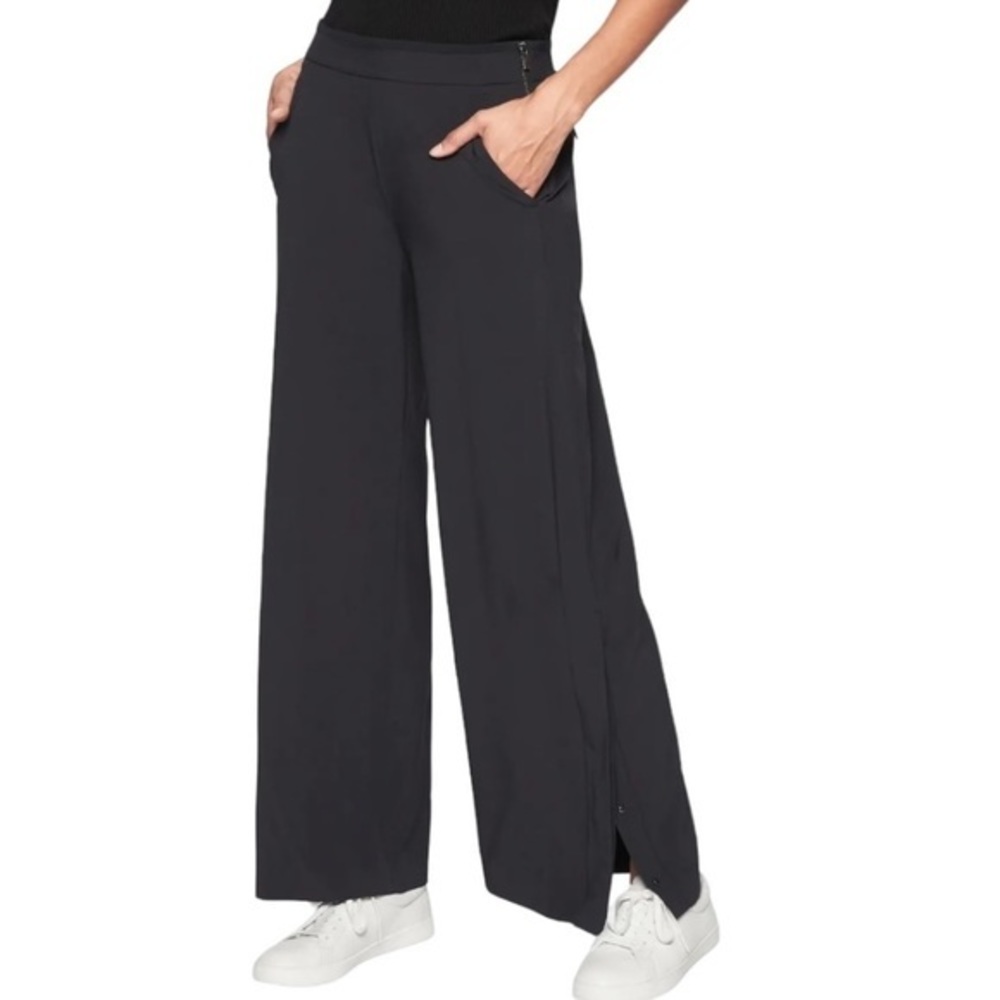 ATHLETA Black Gramercy Wide Leg Track Trousers